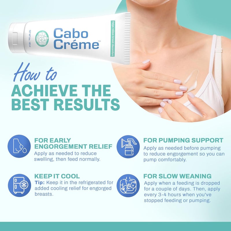 Cabocreme كريم كابو كريمي لثديي الكرنب لتخفيف الألم والاحتقان، دعم الفطام للرضاعة الطبيعية - تجفيف حليب الثدي - أساسي بعد الولادة - تم إنشاؤه بواسطة أطباء النساء والتوليد وموافق عليه من قبل الأمهات المرضعات - 2 أونصة - Image 4